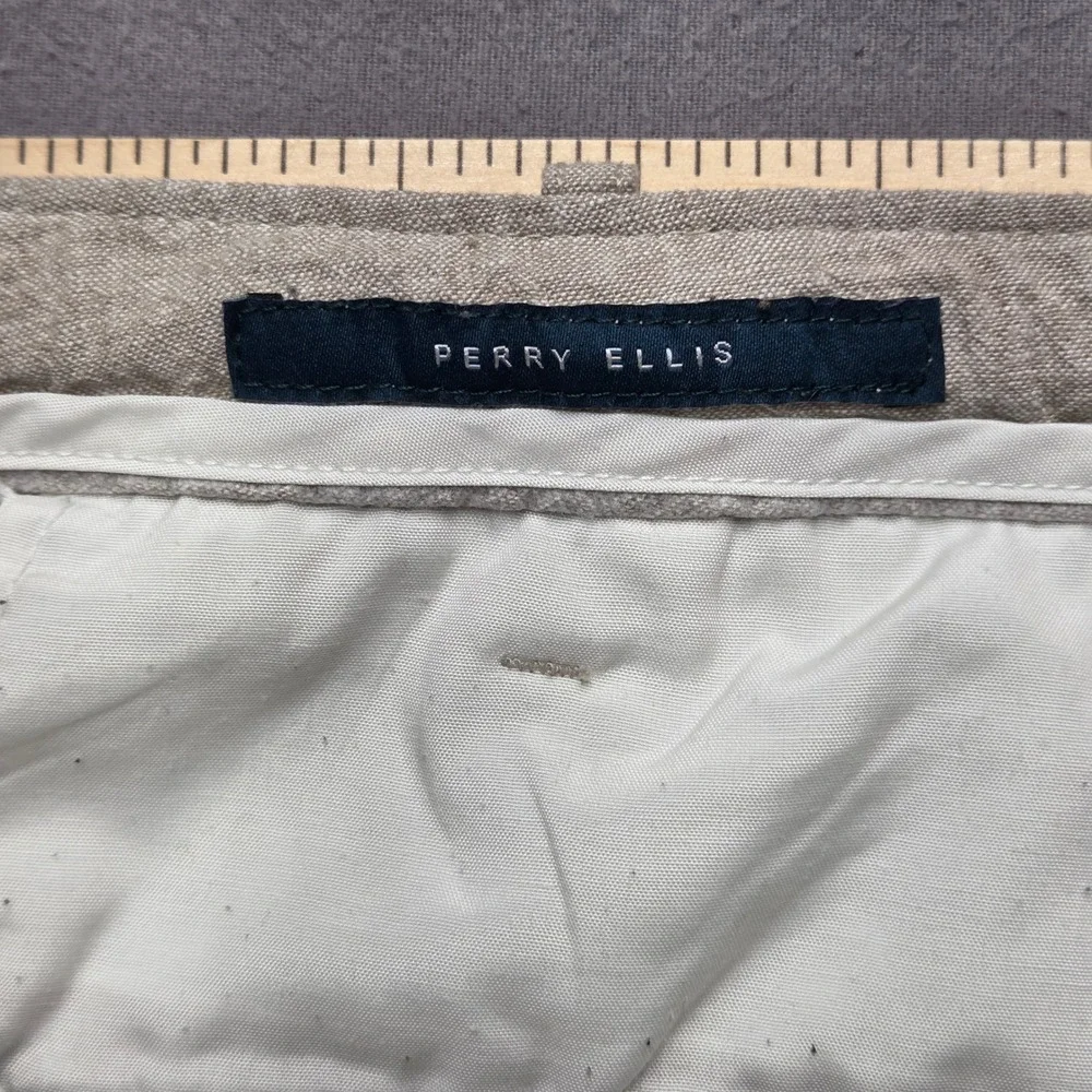 Perry Ellis Mens 38x30 Linen Blend Drawstring Pants Beige Straight Leg Size
